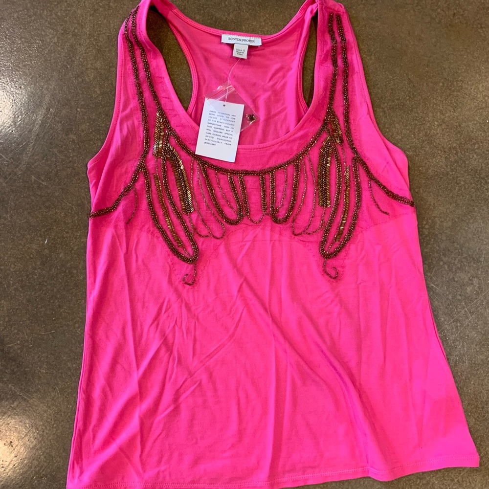 Pink Boston Proper Tank with Beading